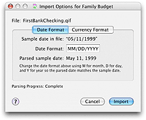 Import Progress window screenshot - QIF date format