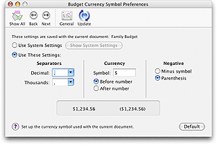 Preferences currency pane screenshot