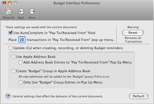 Interface preferences screen shot