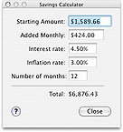 Savings calculator window