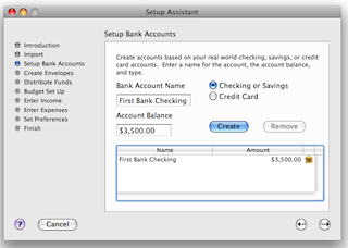 SetupAssistant Bank account screen shot