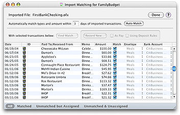 Imported File Matching window screenshot
