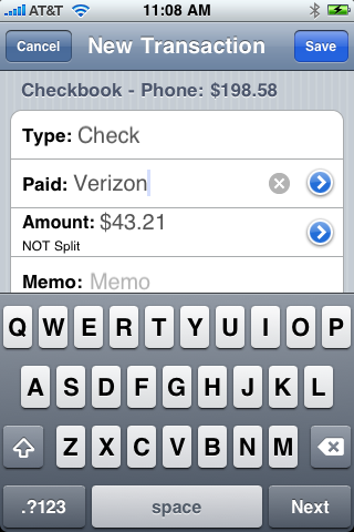 iPhone transaction screen screenshot.