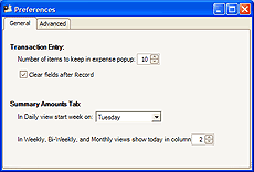 Preferences window - general tab